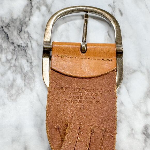 Y2K Braided Leather Brown Size Small Big Metal Buckle Elastic Stretch Back - Picture 4 of 9